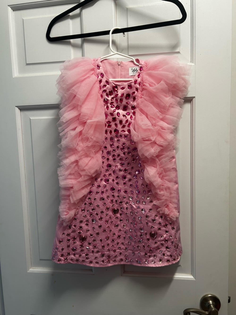 Lola + The Boys Pink Ruffled Tulle Sequin Dress